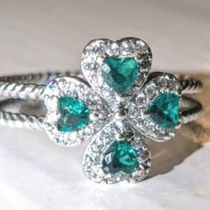 Double Band Gemstone 925 Sterling silver Clover Shamrock Ring Sz 8